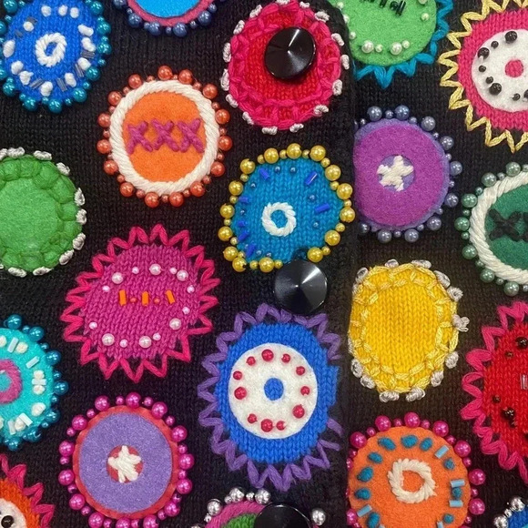 Vintage Michael Simon Black Rainbow Appliqué Circle Sweater Vest Sz S - Picture 5 of 7